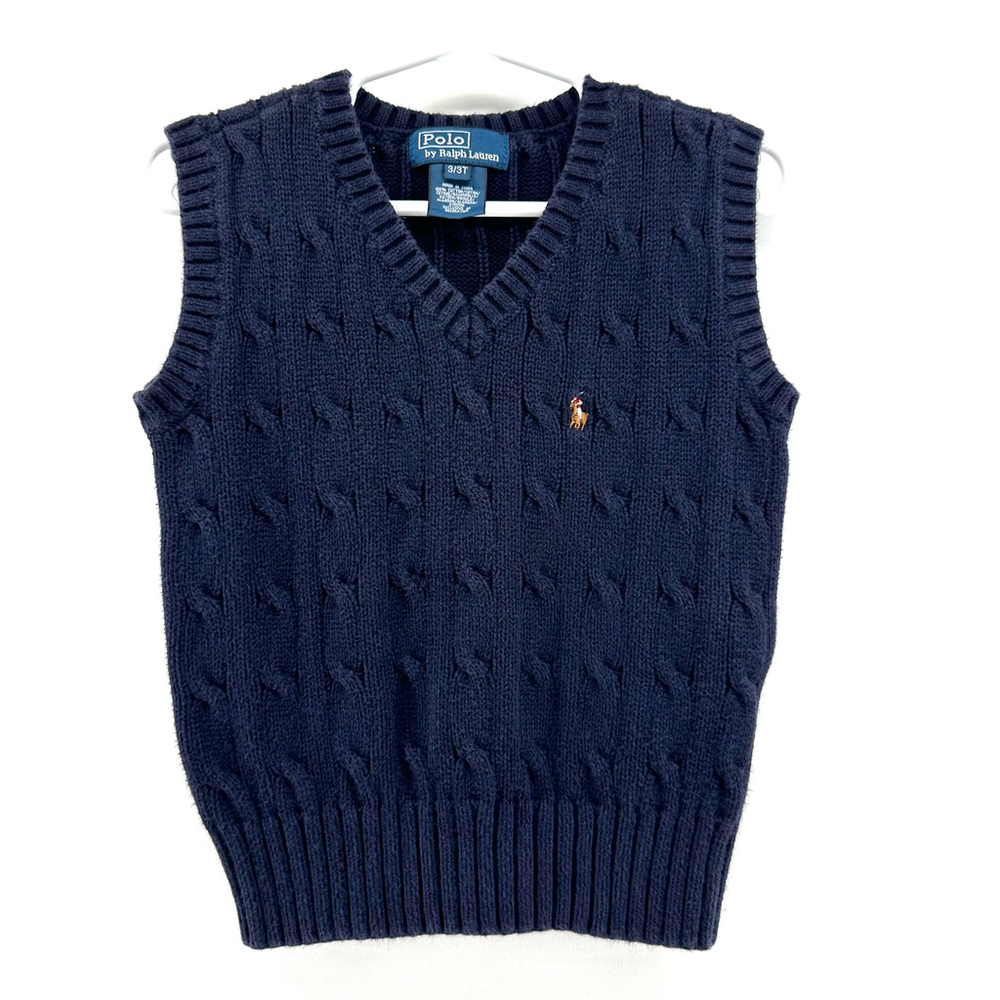 POLO by RALPH LAUREN Toddler Sweater Vest DARK BLUE Cable-Knit PREPPY BOYS 3T